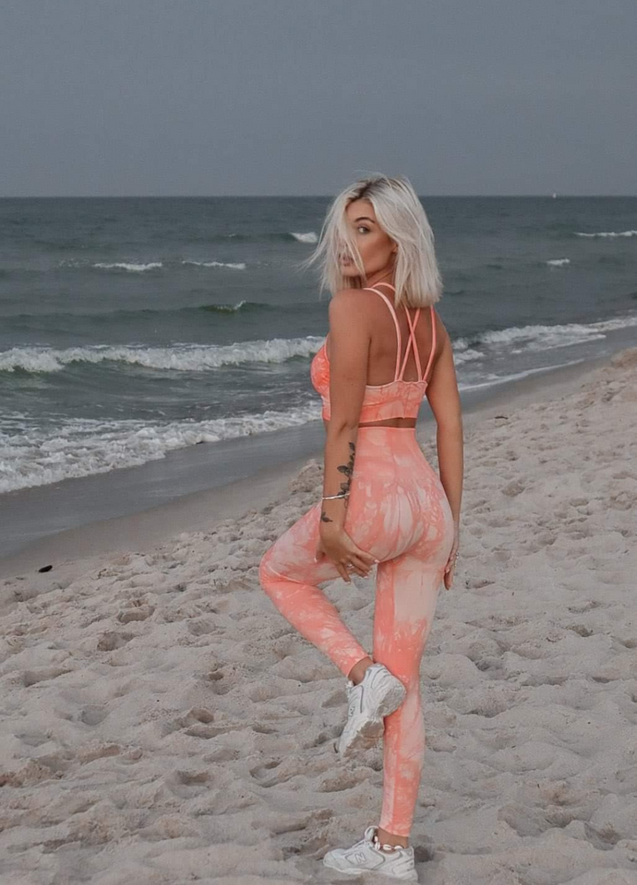 Legginsy Bezszwowe Pink Tie Dye Perfect Shape (Push Up)